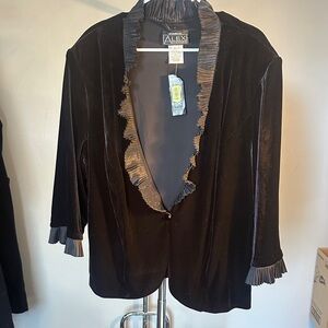 Alex Evenings Black Velvet Blazer with Gray Ruffle